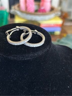 Judith Ripka Silver CZPavé Hoop Earrings 1” diameter